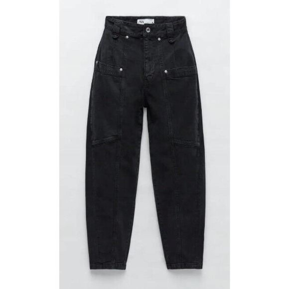 Zara Denim - Zara Black High Waist Cargo Style Jeans with Tapered Ankles Size USA Size 8